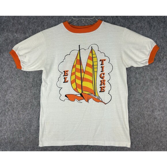 VTG El Tigre Sailing Ringer Men’s S Shirt Advertising Double Sided Single Stitch - Picture 1 of 11